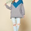 Color Block V Neck Pullover Sweater: Soft Stretchy