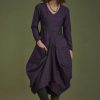 V Neck Boho Long Sleeve Asymmetric Dress With